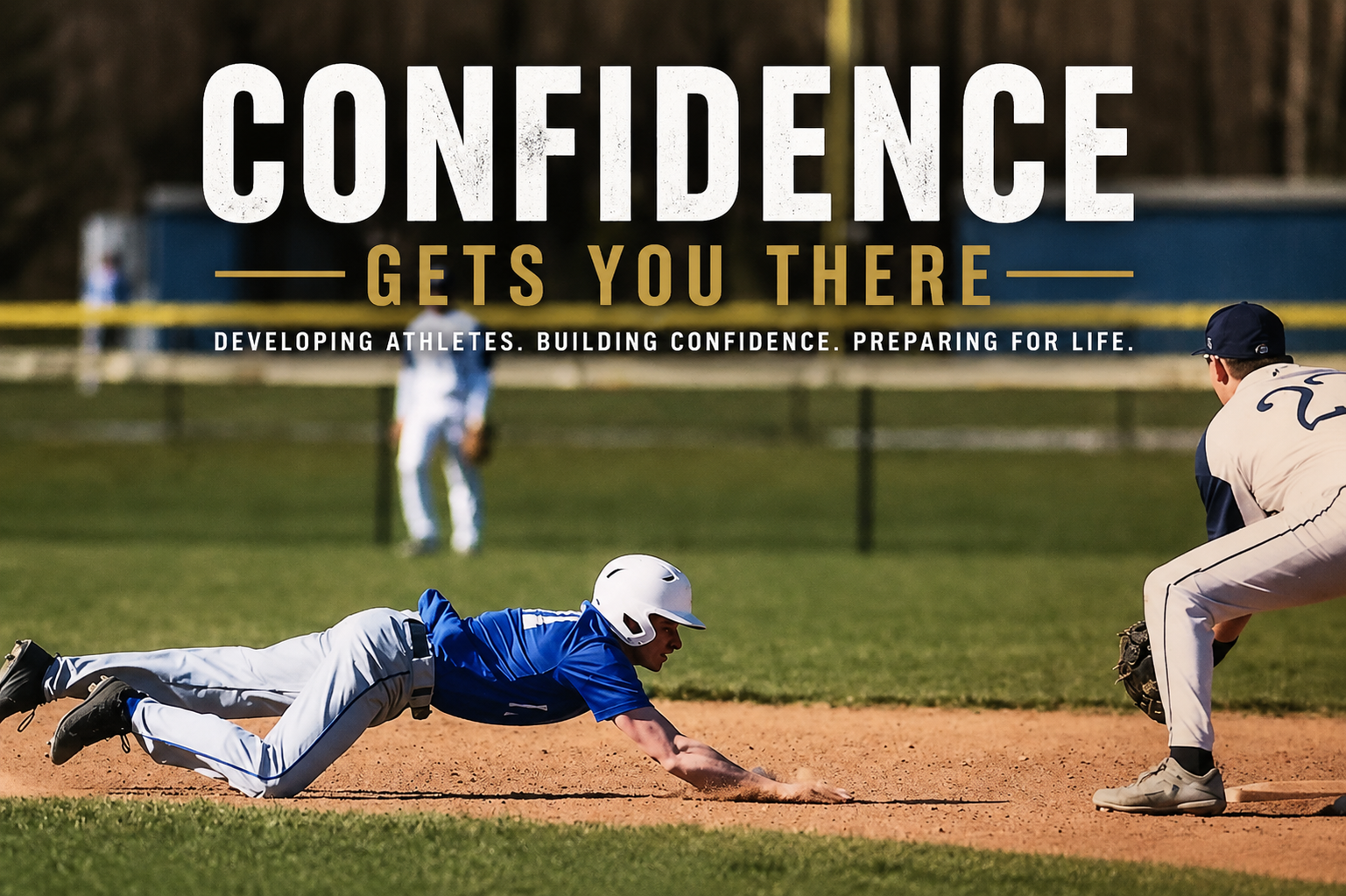 JackBaseball athlete diving into base with the message Confidence Gets You There