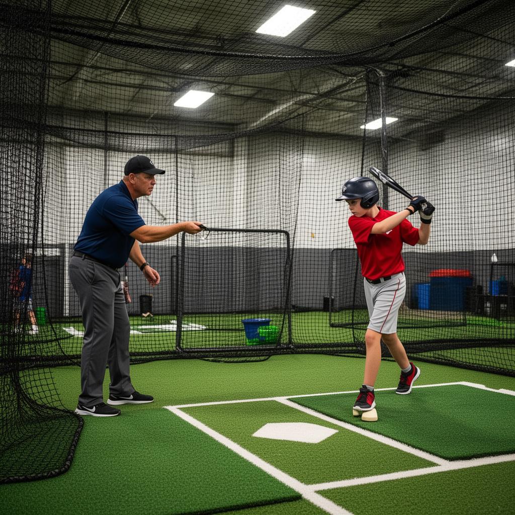 One-on-one baseball athlete evaluation in a batting cage