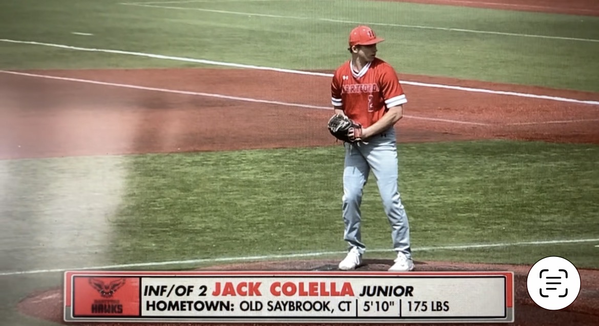 Jack Colella in his Hartford Hawks collegiate uniform on the field